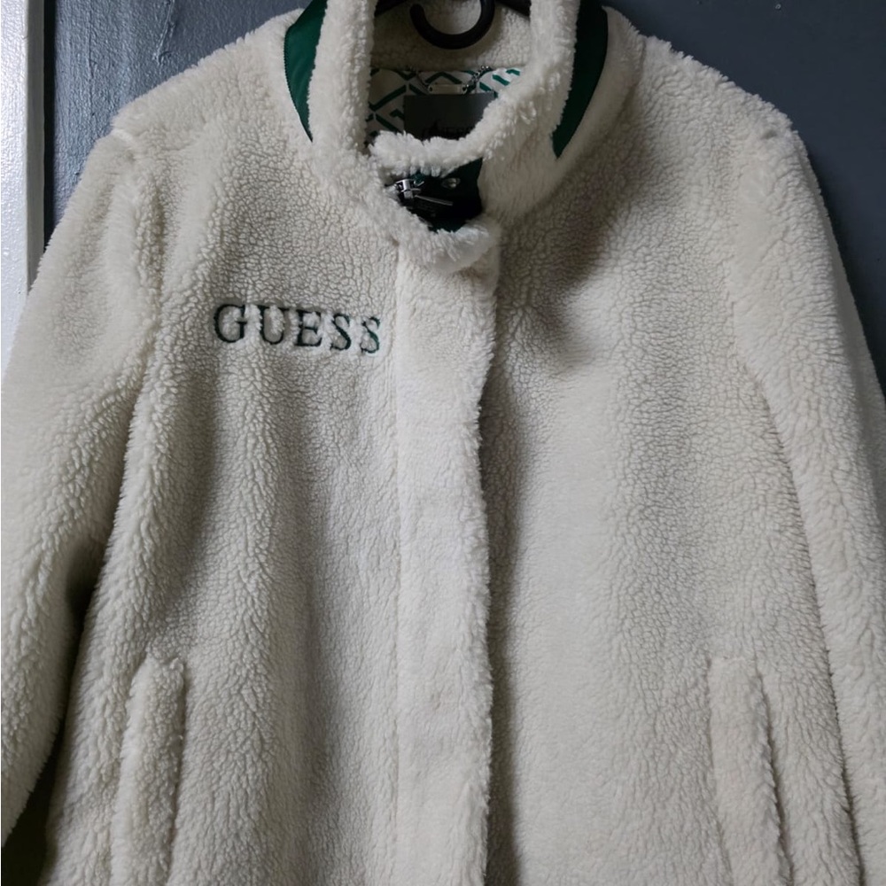 Guess Cream Teddy Jacket Plush Cozy Design